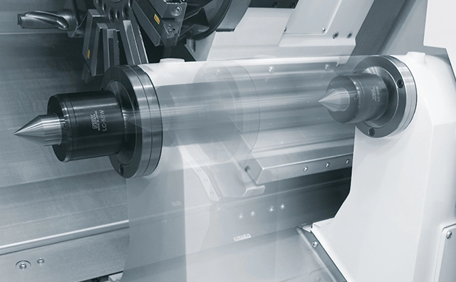 With the Mazak Quick Turn Nexus tailstock, the operator can move the NC tailstock to the correct position and set the optimal thrust force, supporting high-accuracy machining of shaft workpieces. Together, NC tailstock and steady rest effectively suppress and maintain stability of long and small diameter workpieces and large-diameter workpieces machining.