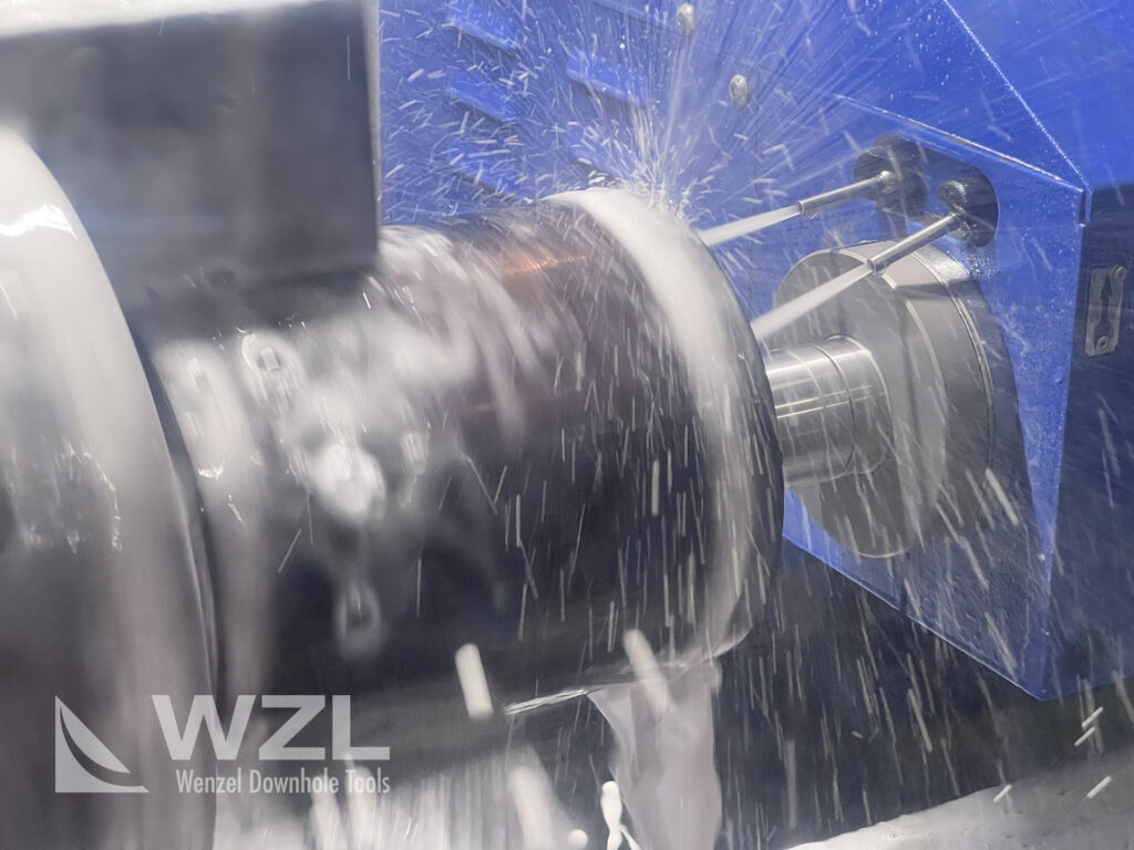 The internal tungsten-carbide-armoured surface of a rotating flow restrictor is ground to exacting precision with the CU-600 CNC cylindrical grinder.